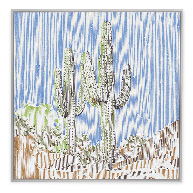 "Cactus in Stripes 2" par Natasha Marie - cadre flottant, impression sur toile, H 26 po x l 26 po