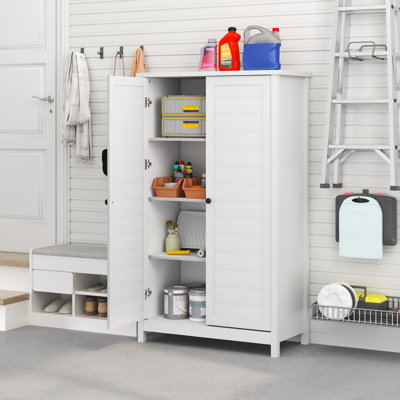 Furinno+ Robin Multipurpose Storage Cabinet, Pantry Cabinet, Kitchen Cabinet with 2 Doors, 60 H, White