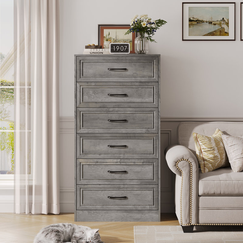 Commode 6 tiroirs pour chambre à coucher, Gris