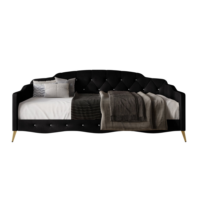 Arwilla Twin Size Daybed in Velvet, Black Velvet