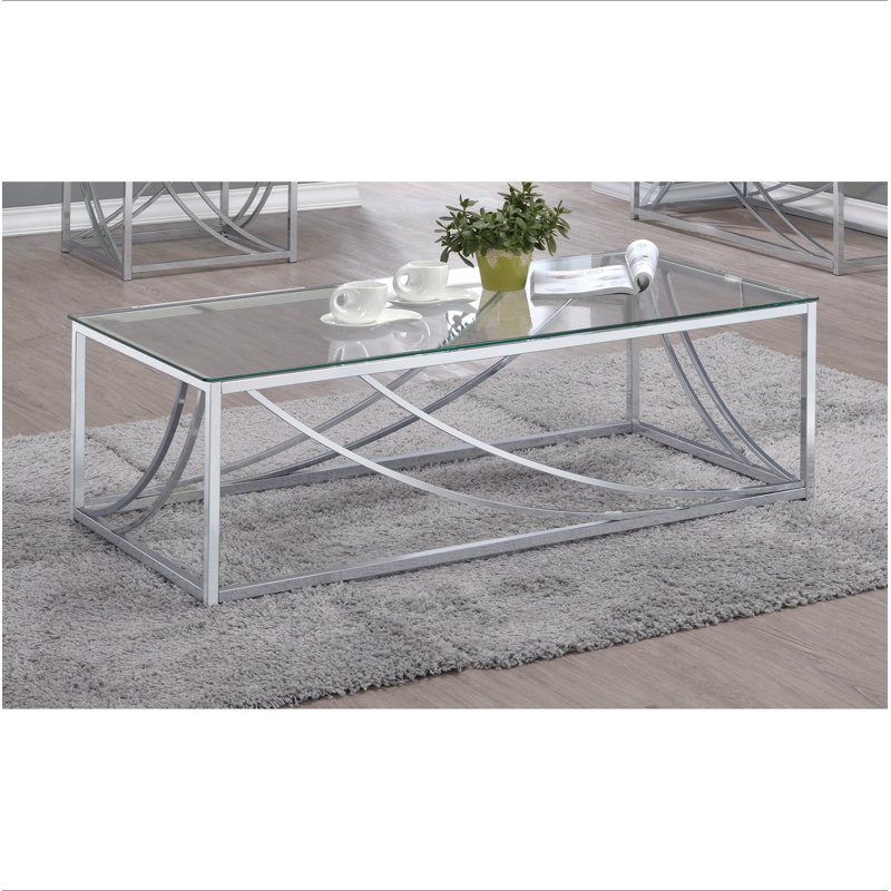 Table basse en verre et chrome avec pieds en métal Brianne