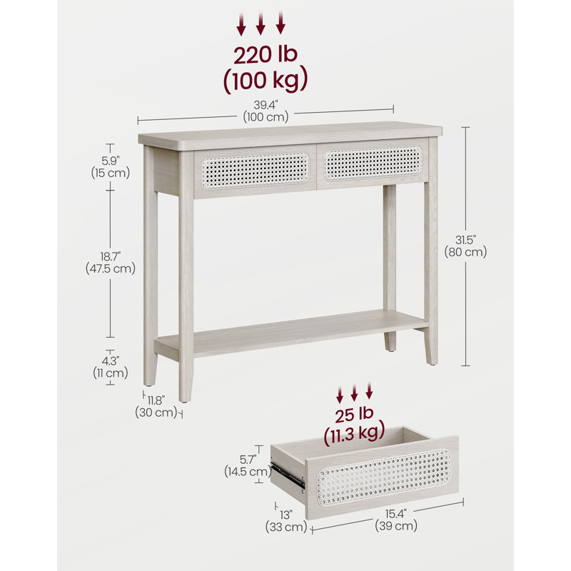 39.4" Console Table With 2 Drawers, Oatmeal Beige