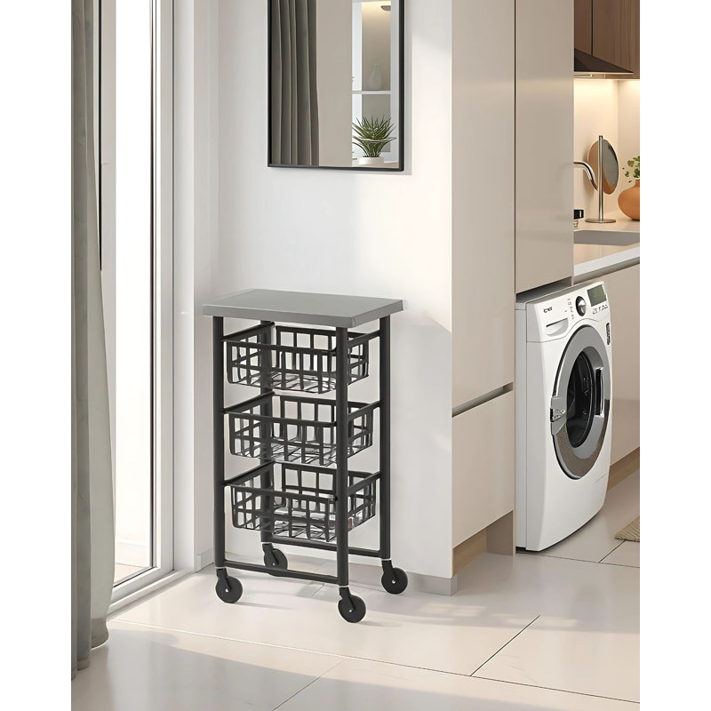 Nelia 45cm W Steel Kitchen Trolley with Stainless Steel Top, Black