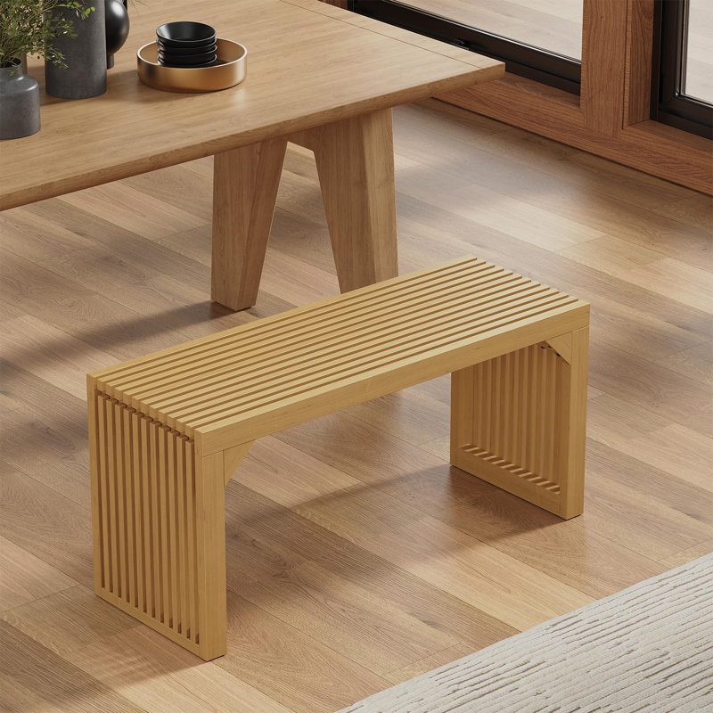 Natural Solid Pine Slatted Indoor Dining Bench, 35 in.