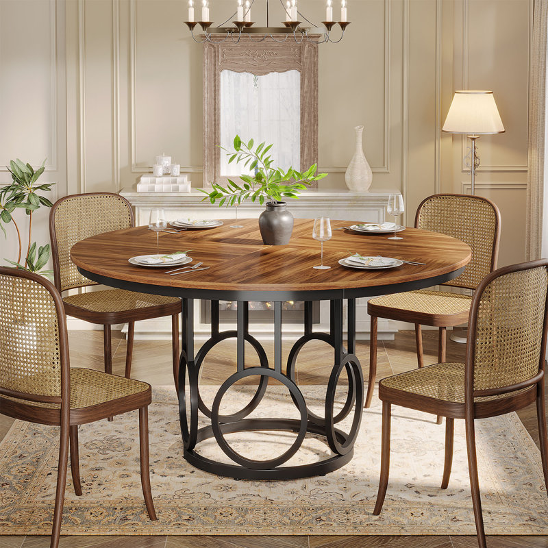 Round Metal Base Dining Table, Brown