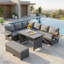 Ensemble de canapé d'extérieur en rotin 5 pièces avec tables d'appoint extensibles 5 pièces, gris-129200433