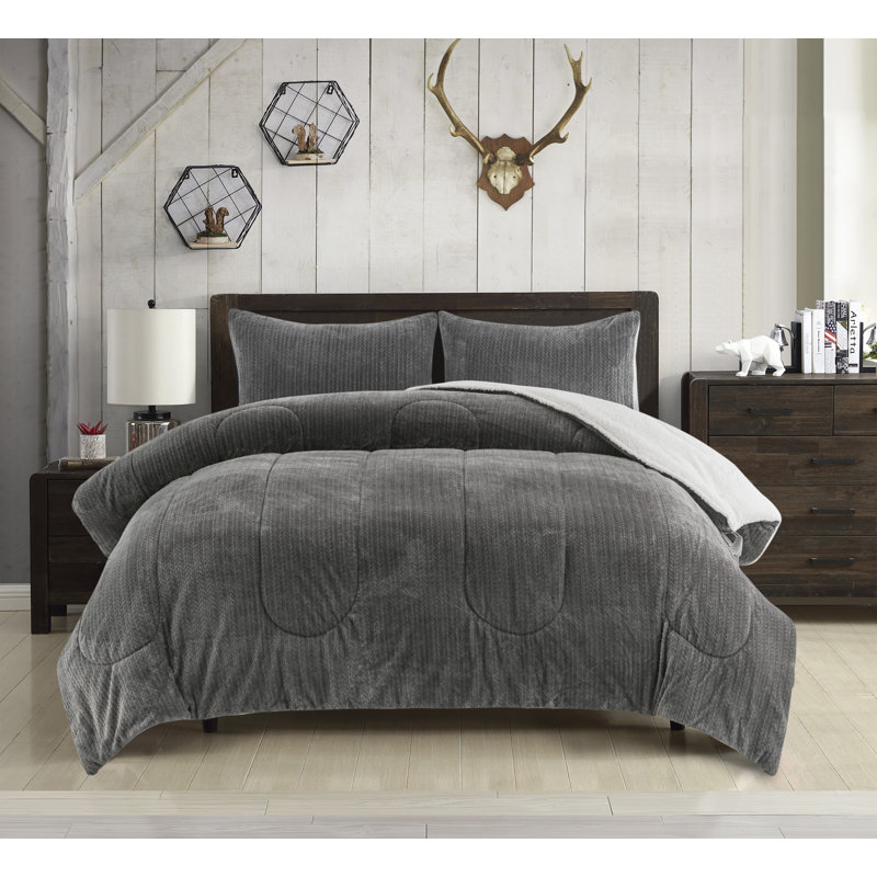 Mountain Ridge Sweater Knit Polyester Comforter, Gray, King Comforter + 2 King Pillow Shams