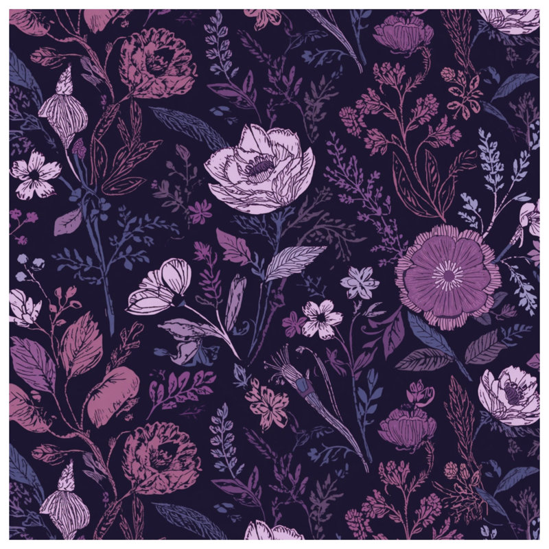 Toile de galerie mauve à motif de fleurs botaniques mauves, 32 x 32 inches