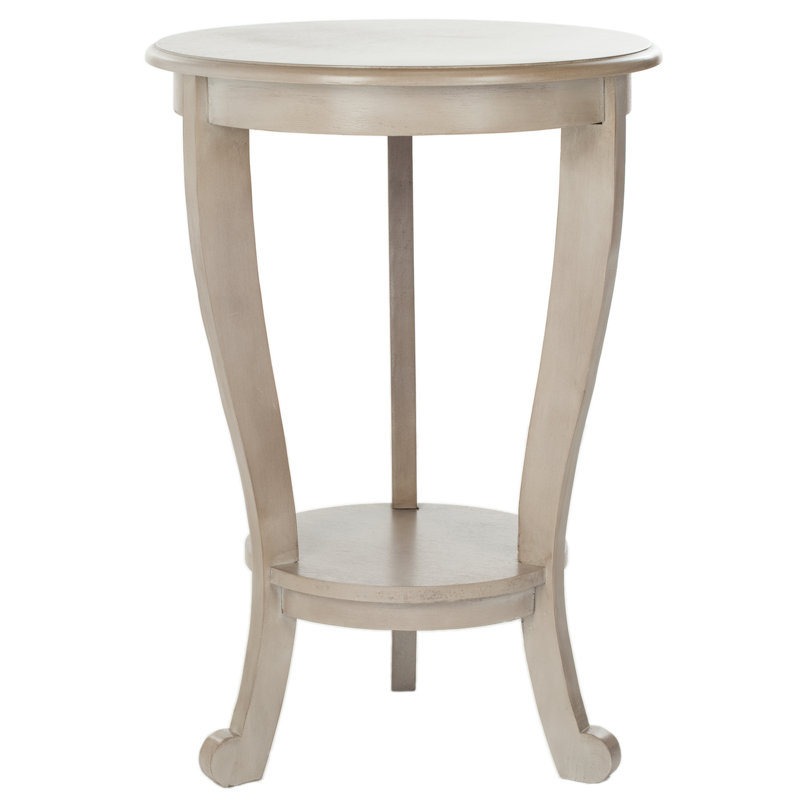 Modern Solid Wood Tutuala End Table – Traditional Design with Sloping Curves & Bottom Storage Shelf, Vintage Gray