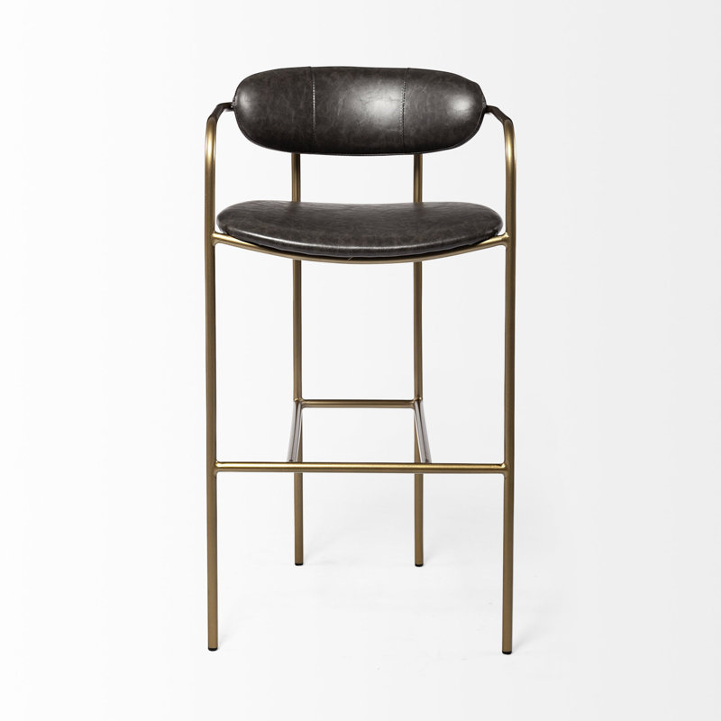Belarus Upholstered Counter Stool, Dark Brown, Gold, Bar Stool (30" Seat Height)