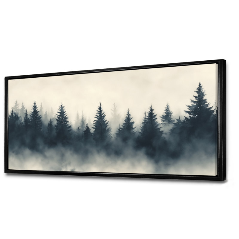 «Black Beige Mist Valley Pine Forest Silhouettes I», reproduction d'art sur toile, art mural Moody, H 28 po x l 60 po