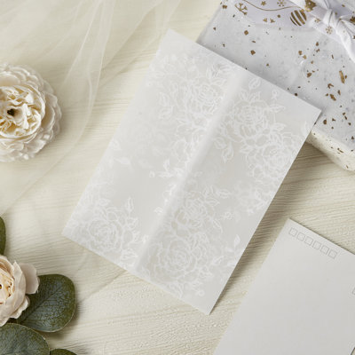 100 Pack 5 x 7 Inch Transparent Tracing Paper Envelopes, White Rose, Clear Paper Envelopes for Wedding, Office, School, and Art Projects