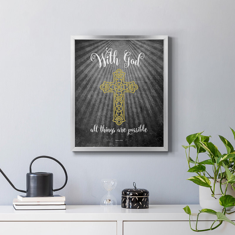 With God Premium - Toile encadrée de qualité supérieure - prête à être accrochée, Argent, H 24 po x l 20 po