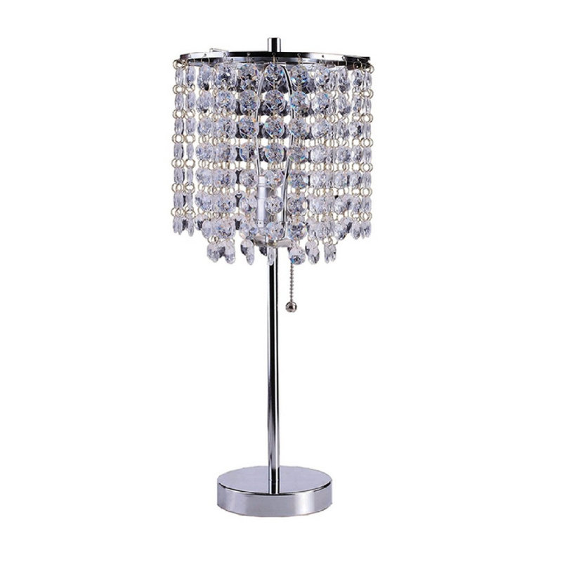 Lampe de table 20,25 po en métal avec finition argentée, abat-jour en cristal