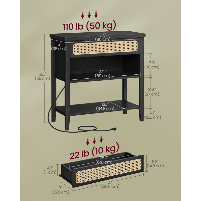 Aristeia Console Table with Drawer and Power Outlets, Ash Black