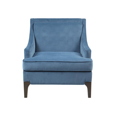 Perry Street Anna Arm Accent 31" Wide Velvet Upholstered Accent Armchair with Lumbar Pillow & Solid Wood Legs, Blue
