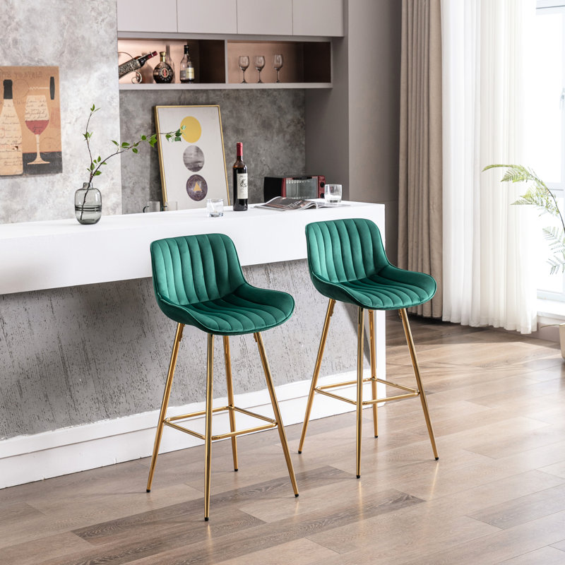 Tabouret de bar 30 pouces en velours de 2 avec repose-pieds et pieds dorés, tabouret haut simple 2 places, repose-pieds, siège