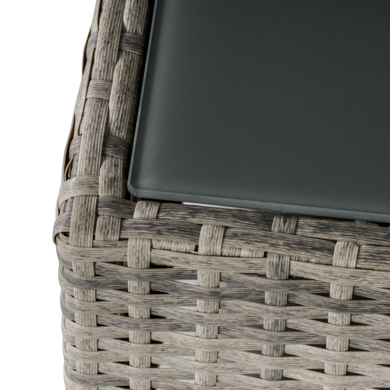 Hoffert Rattan Garden Coffee Table Tempered Glass Top, Grey