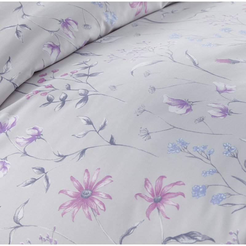 Ensemble de couette réversible Southshore Fine Linens Secret Meadow bleu, en microfibre doublement brossée à motif floral avec garniture en fibres synthétiques, comprenant une couette et deux taies d'oreiller King (taille King/California King).
