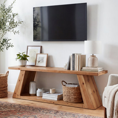 Meuble télé 63 po en bois massif pour téléviseur de 75 po ou moins, console multimédia pour salon Farmhouse