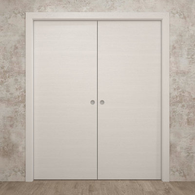 Portes coulissantes françaises à double poche | Ego 5000 | Ensemble de quincaillerie de rail | Portes intérieures modernes en bois massif pour chambre à coucher