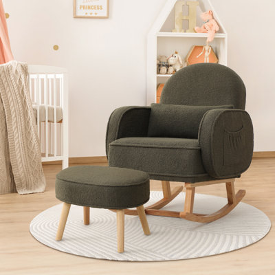 Upholstered Teddy Rocking Chair With Ottoman