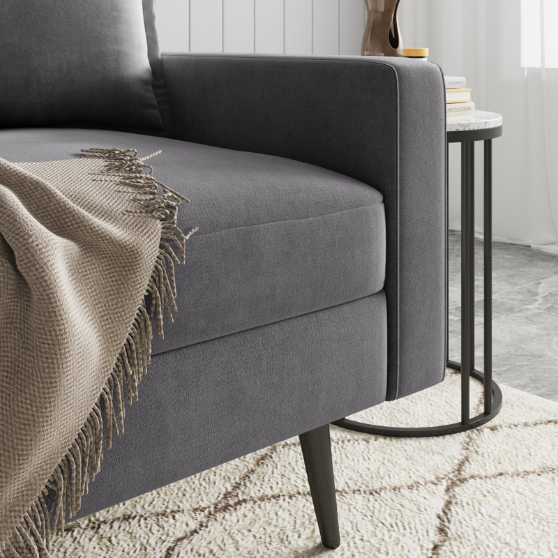 70" Velvet Square Arm Sofa, Gray Velvet, Black