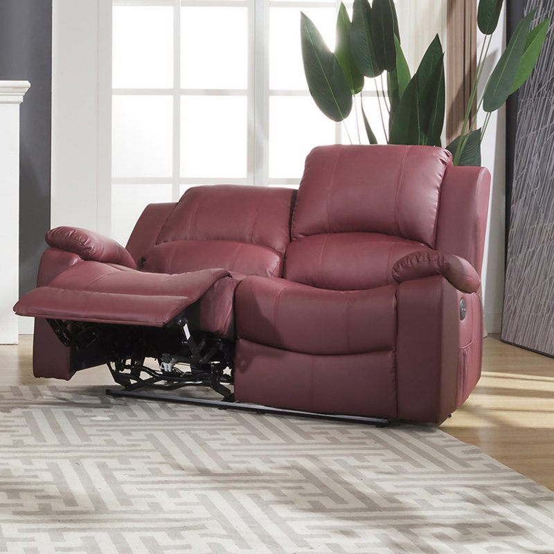 Abelle 2 Seater Faux Leather Electric Reclining Sofa, Burgundy Faux Leather