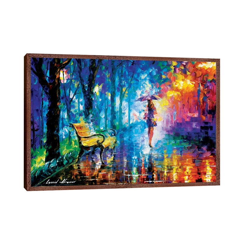 Misty Umbrella by Leonid Afremov - Painting on Canvas, Classic Brown Wood Framed Canvas, 101.6 cm H x 66.04 cm W