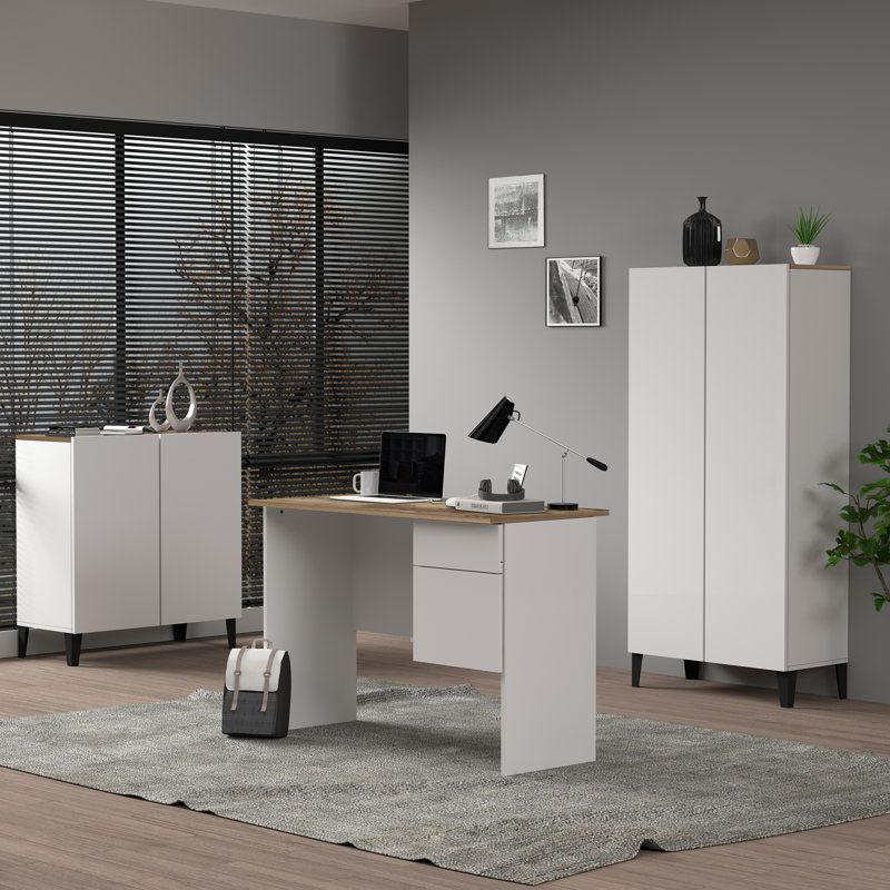 Rudman Computer Desk, White/Brown