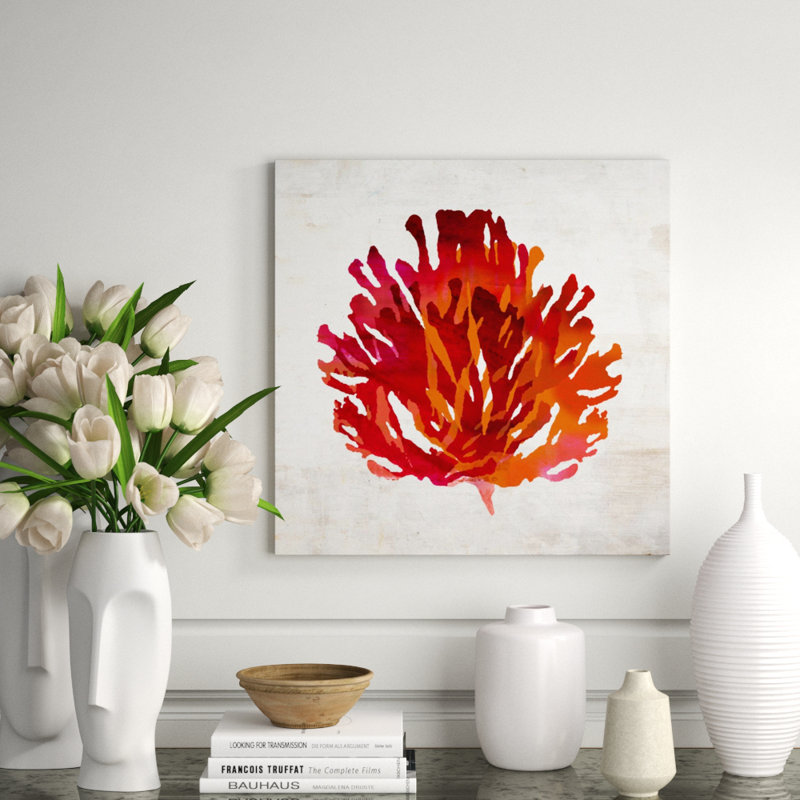 Pomegranate Coral VI Print by Sofia Fox, Glass Coat, 24" H x 24" W x 1.5" D