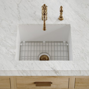Whitehaus Collection Undermount Single Bowl Fireclay Kitchen Sink with Stainless Steel Grid