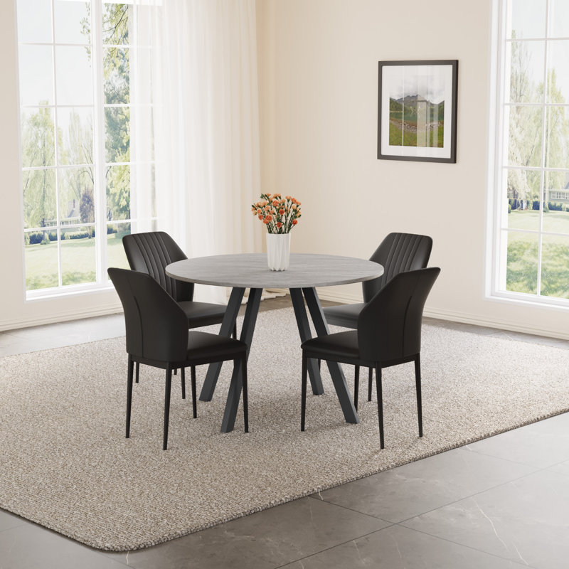 Siefert 35.4'' Round Dining Table Set, Kitchen Dining Table and 4 Dining Chairs, Black, Siefert 5 Piece Dining Set
