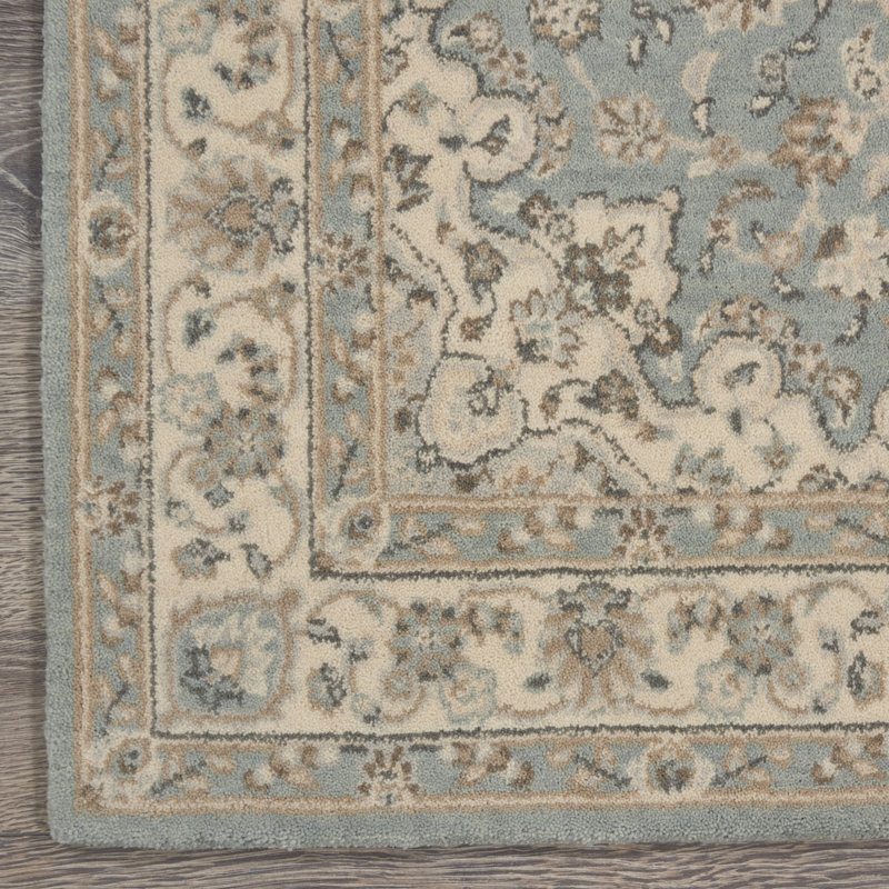 Tapis ivoire / bleu en laine Freret, Rectangle 2 pi 6 po x 4 pi 3 po