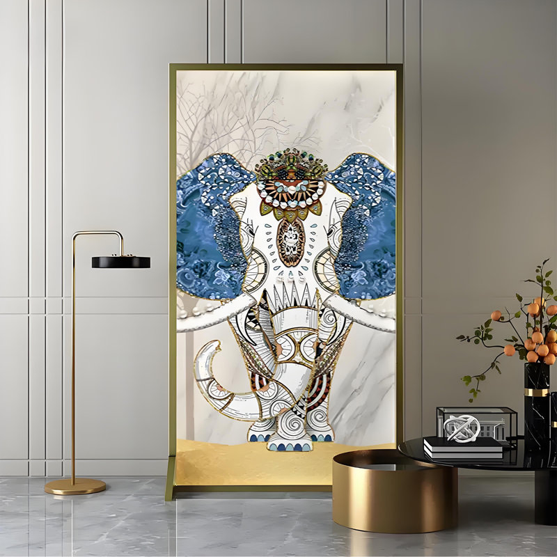 Écran d'éléphant thaïlandais, H 70,87 po x l 47,24 po x P 1,57 po, Doré