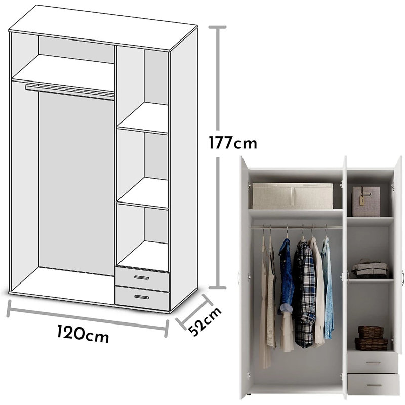 3 Door Manufactured Wood Wardrobe