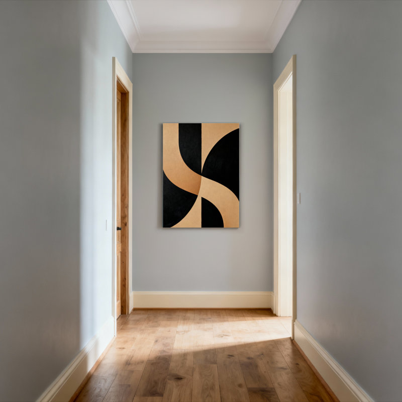 Ensemble de 1 tableau abstrait géométrique noir et beige sur toile tendue, H 36 po x l 24 po
