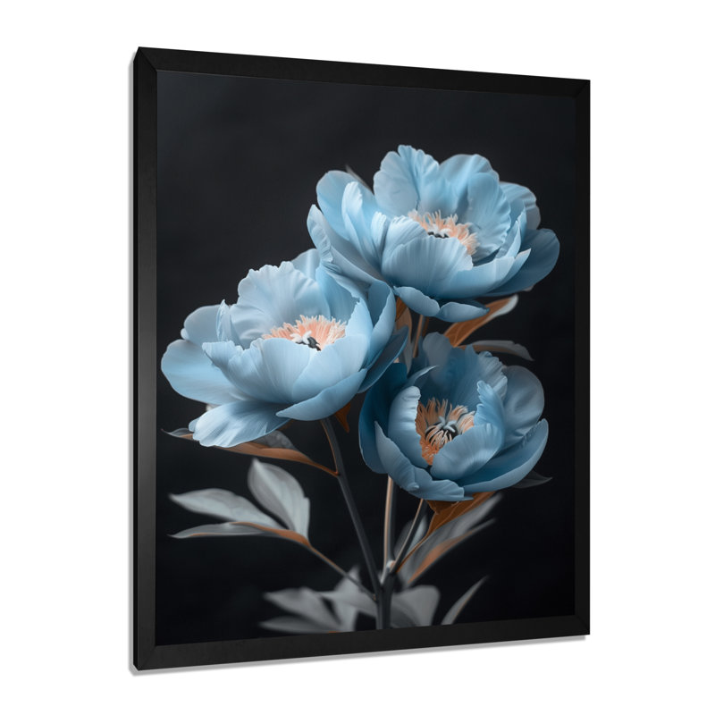Robledo - pivoines, art mural, salon, H 12 po x l 20 po, Cadre noir