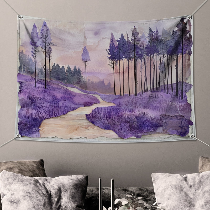 Lavender Forest Path Wall Tapestry - Forest Wall Decor, 104in H x88 with 4 Grommets