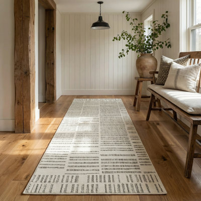 Tapis de couloir intérieur rayé crème / beige 2 pi x 10 pi (2 pi 2 po x 10 pi) Tapis Branch Linea