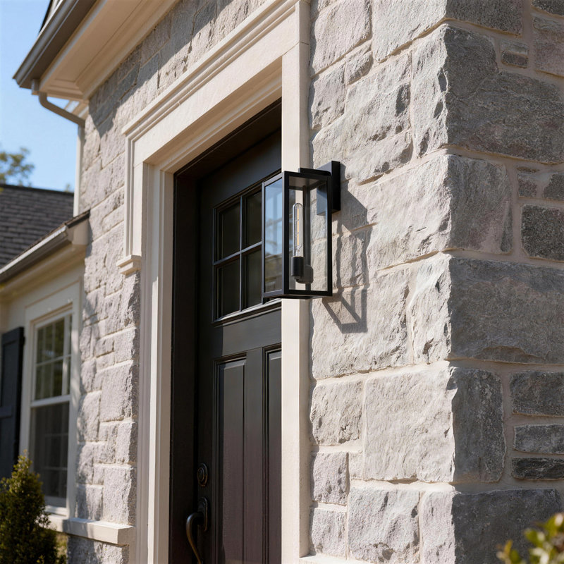 Black Rectangular Double-Bulb Outdoor Wall Light, 15.75" H x 6.29" W x 7.78" D, Black