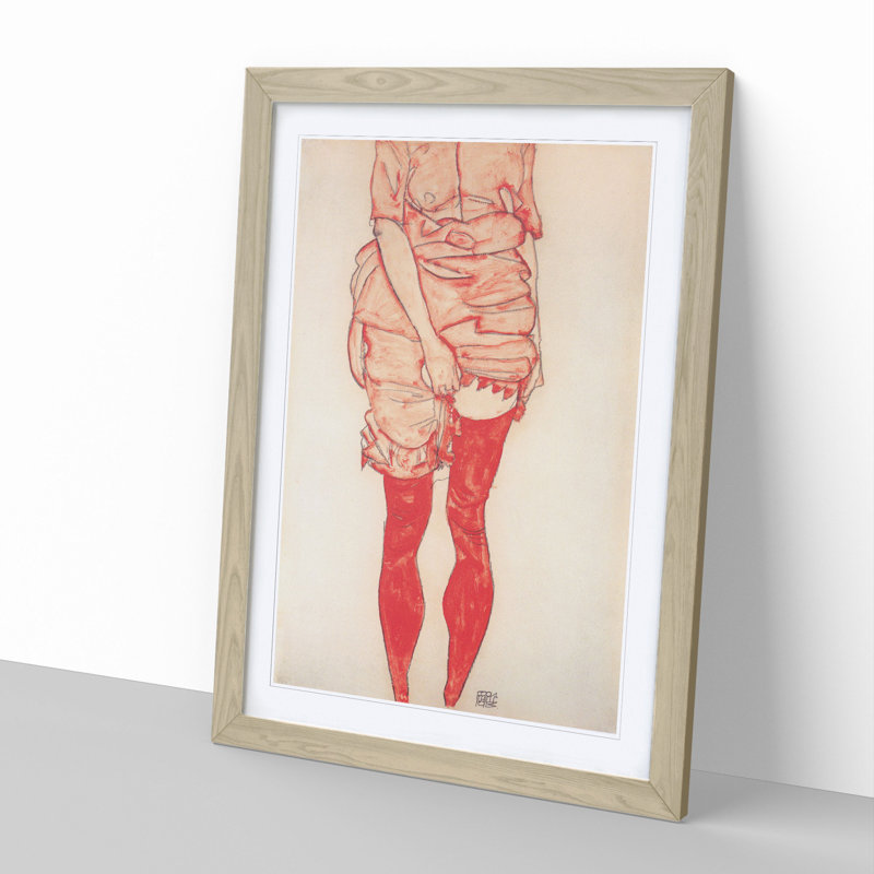 Standing Woman in Red by Egon Schiele, 36cm H x 27cm W x 2cm D, Oak