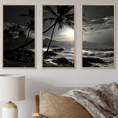 Palm Tree By The Sea Moonlight - Palms & Palm Trees Canvas Art Set