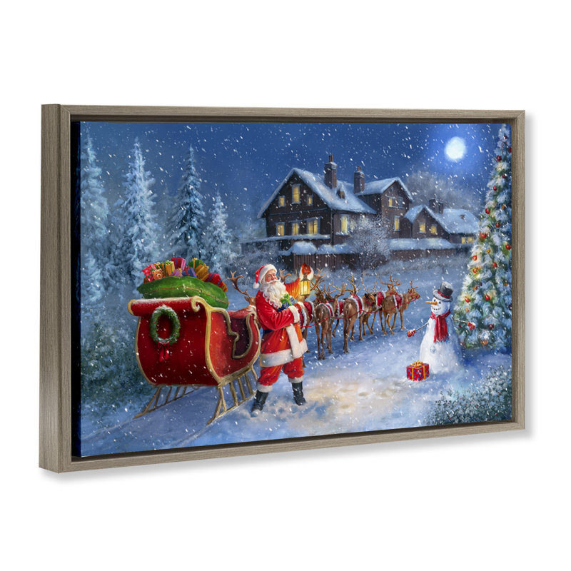 «Santa Snowy Night View» par Grateful Licensing, Cadre flottant orme Montalcino, H 17 po x l 25 po