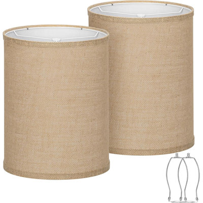Ensemble de 2 abat-jour cylindriques en toile de jute haut, brun, haut 10 po x bas 10 po x H 13 po, monture d'araignée, abat-jour de remplacement pour lampes de table et sur pied avec porte-harpe, assemblage facile