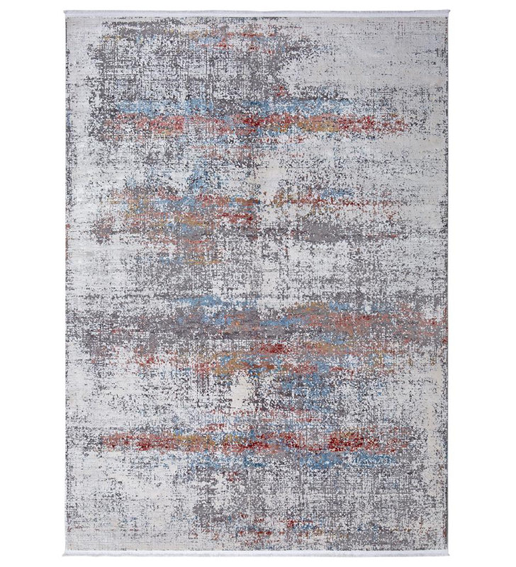 Lexus Grey Abstract Machine Made Viscose Area Rug, Rectangle 5'3" x 7'7"