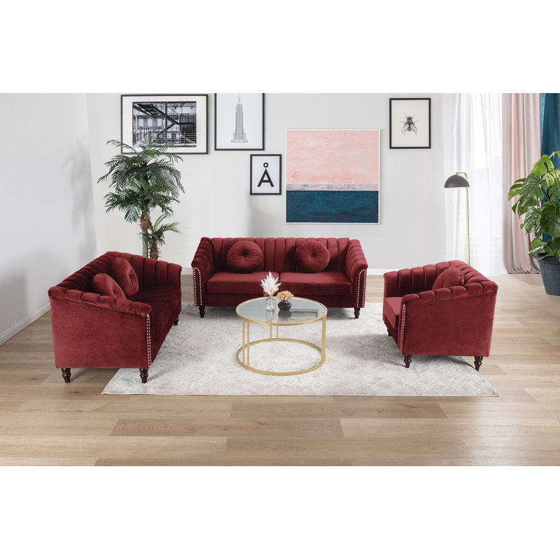 Camyiah 3 - Piece Living Room Set, Wine Red