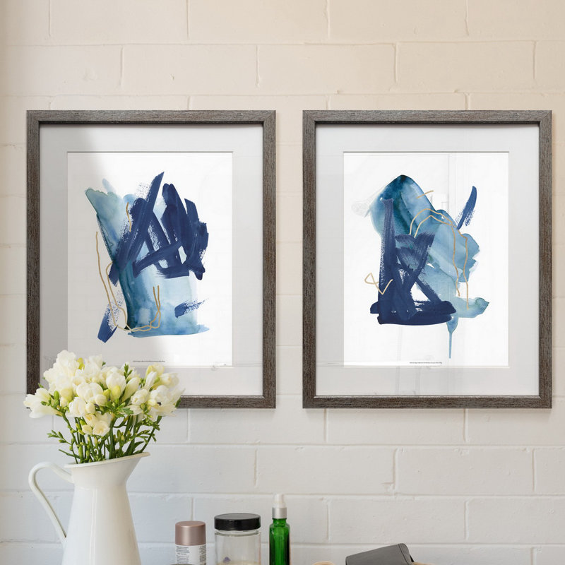Indigo Collide I - ensemble de 2 reproductions d'art sur papier encadré