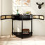 Table de bout unique en forme de demi-lune avec porte coulissante en rotin (table basse uniquement, sans chaises)