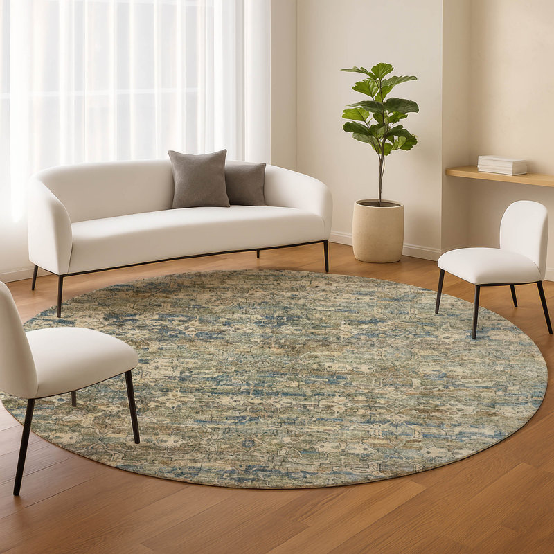 Machine Washable Indoor/Outdoor Chantille ACN2324 Ikat Rug, Round 8'